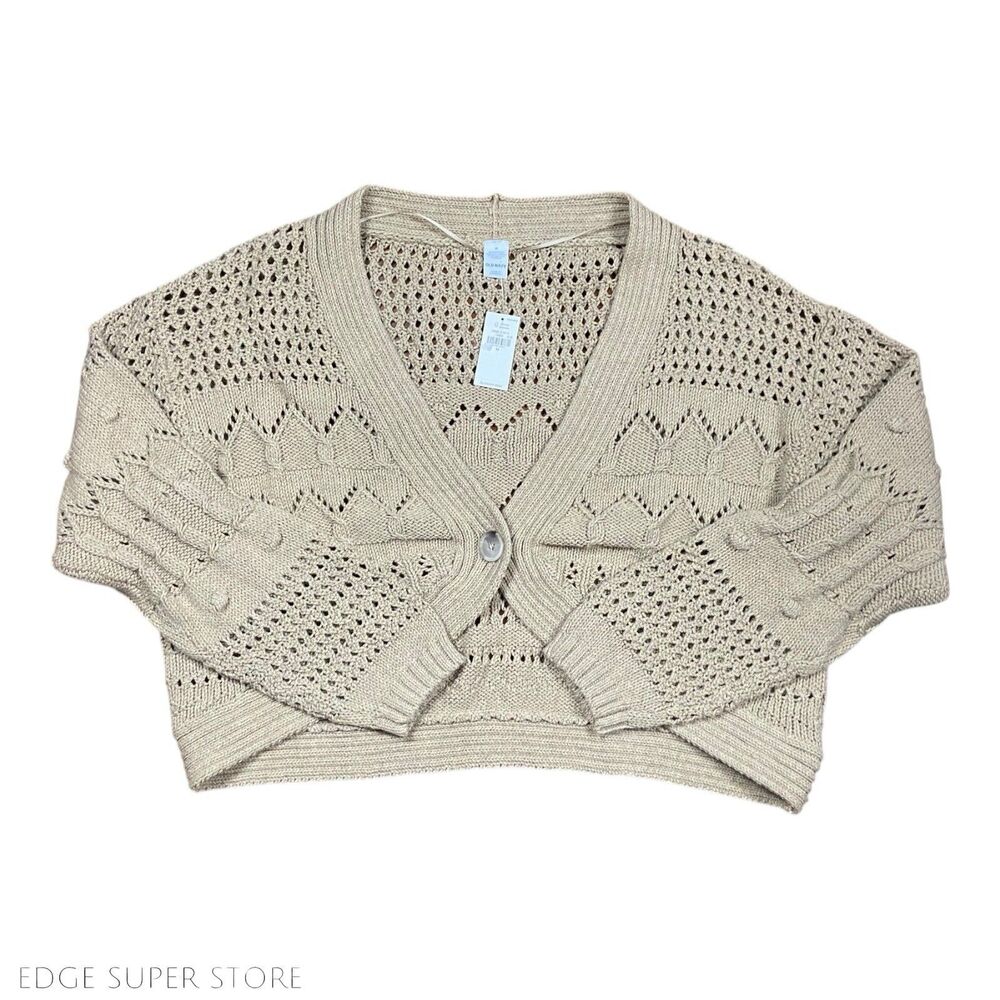 Old Navy Beige Cable Knit Cotton One Button Cardigan Sweater Top Size Medium